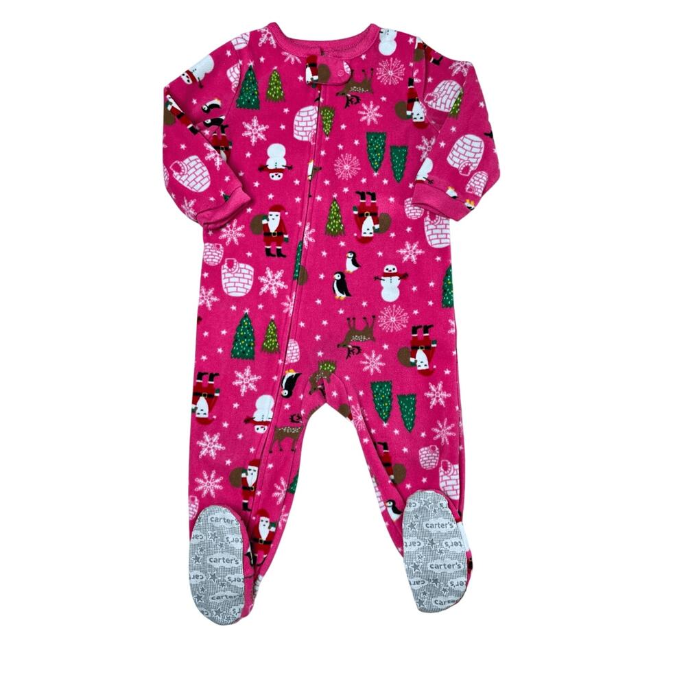 Carter's Christmas Trees‎ Reindeer Santa Claus Fleece Footie 18 months WInter